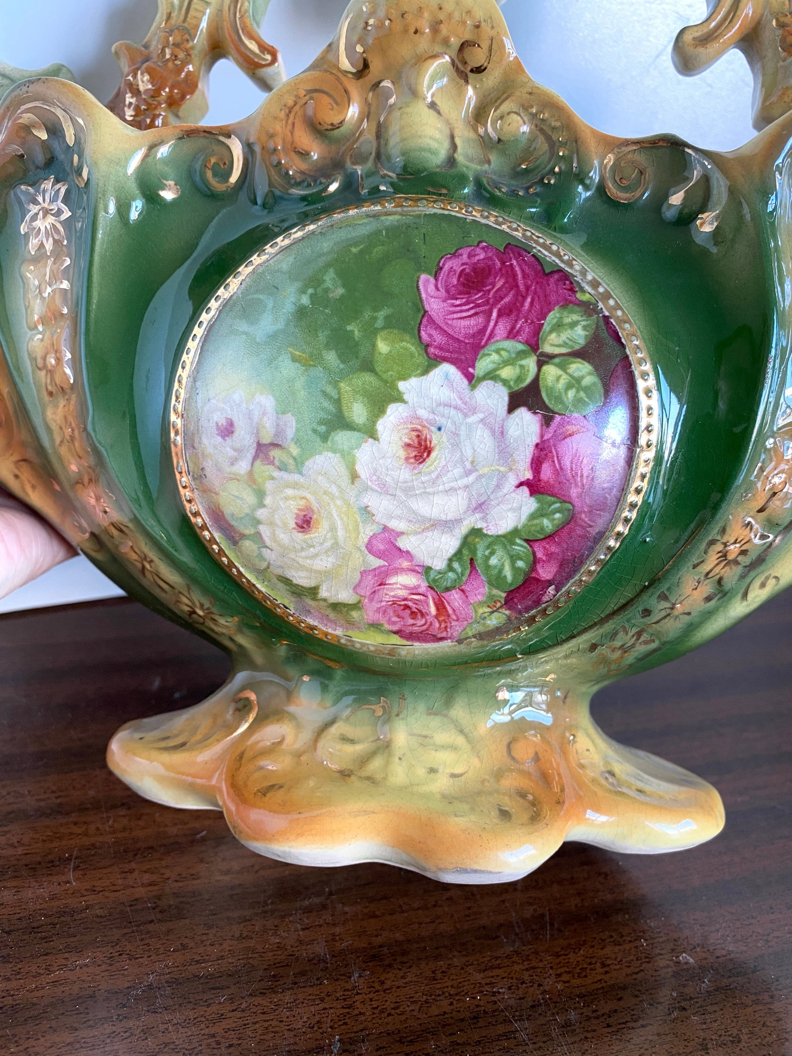 vintage Faience fruits vase, England 29x12x23 1.23kg - 4