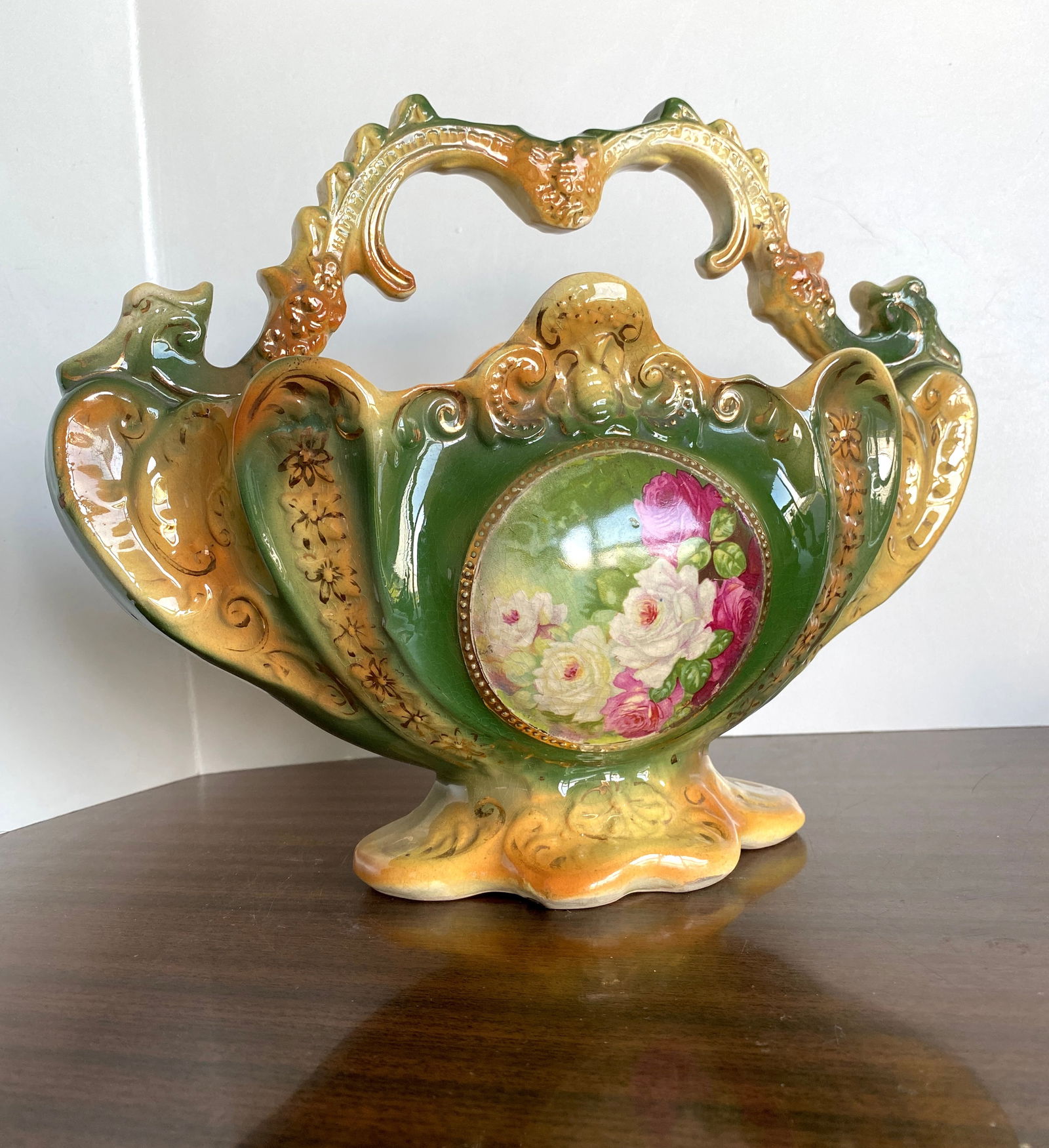 vintage Faience fruits vase, England 29x12x23 1.23kg - 7