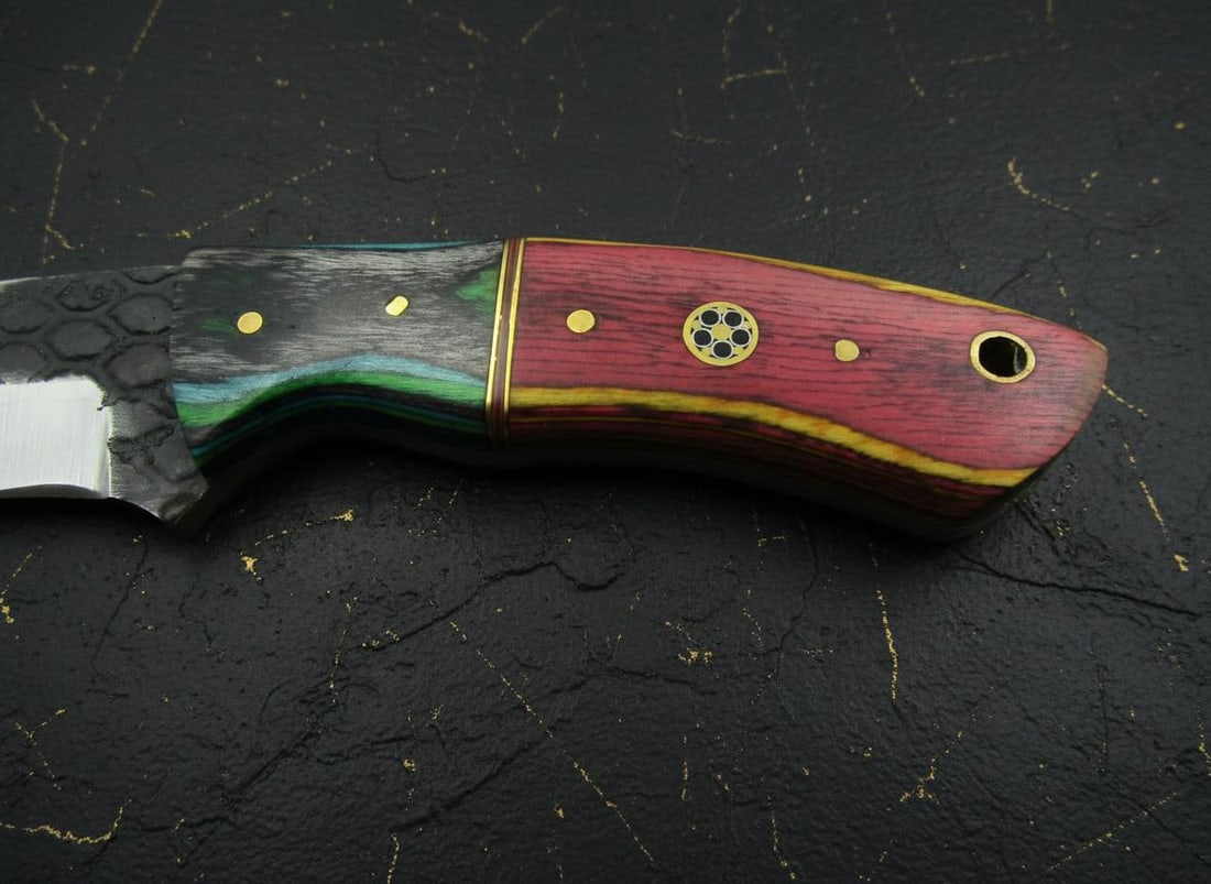 8" Custom Damascus Steel Hunting Knife Hand Made Full Tang with Leather Sheath - 4