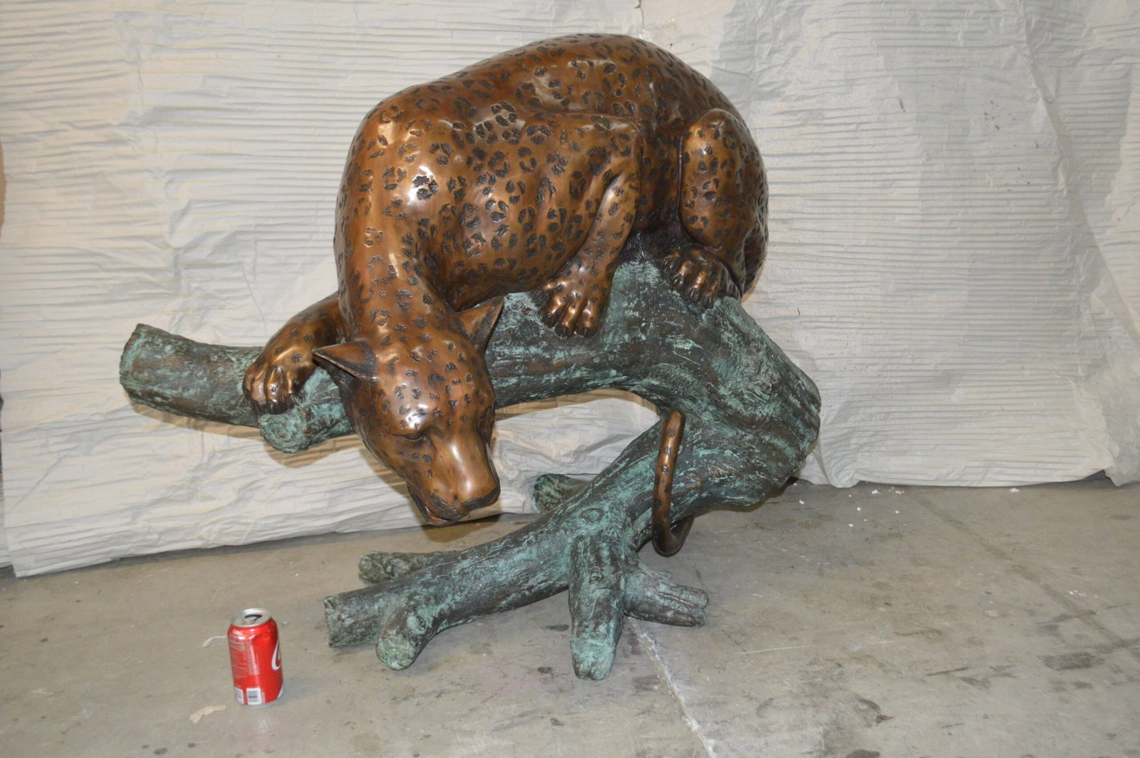 Leopard on a Tree Trunk Bronze Statue - Size: 38"L x 34"W x 36"H. - 4
