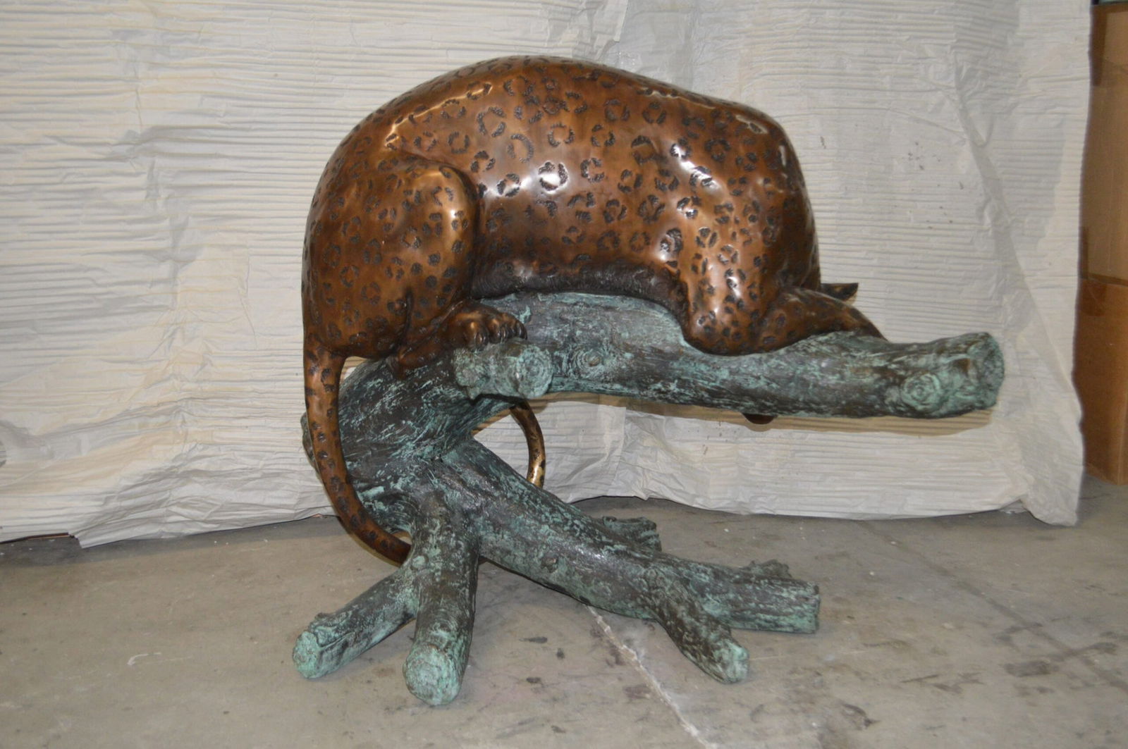 Leopard on a Tree Trunk Bronze Statue - Size: 38"L x 34"W x 36"H. - 6