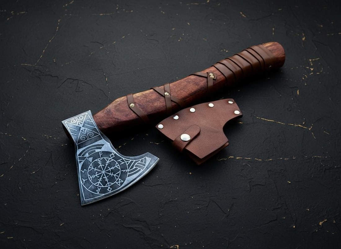 Carbon Steel Valhalla Viking Axe, Hand Forged Tomahawk for Throwing with Sheath - 2