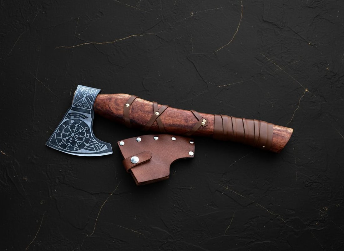 Carbon Steel Valhalla Viking Axe, Hand Forged Tomahawk for Throwing with Sheath - 3