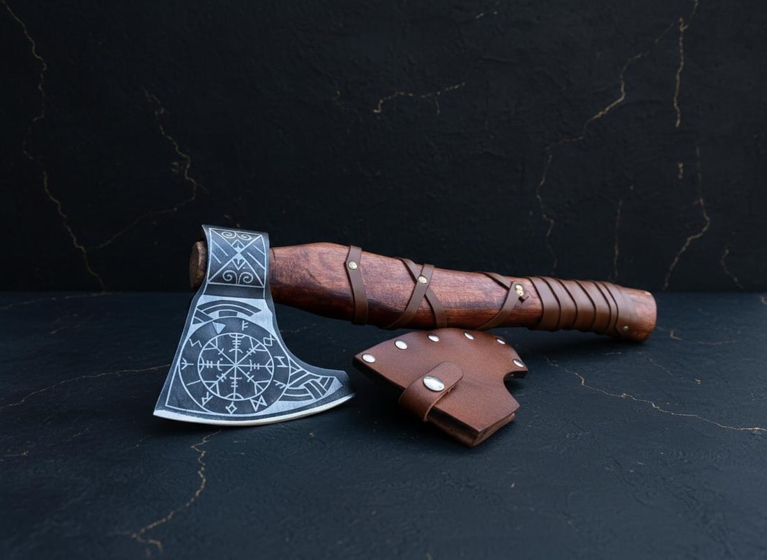 Carbon Steel Valhalla Viking Axe, Hand Forged Tomahawk for Throwing with Sheath - 4