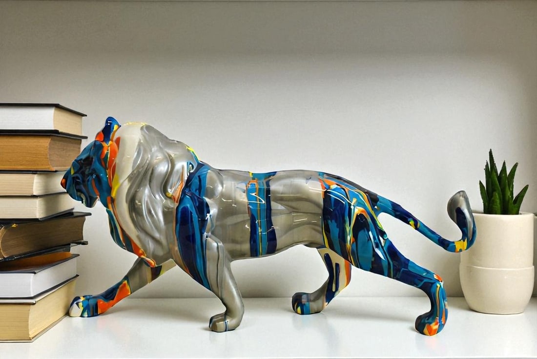 Roaming Multicolored Lion Resin Statue 19" x 5" x 9"H - 2