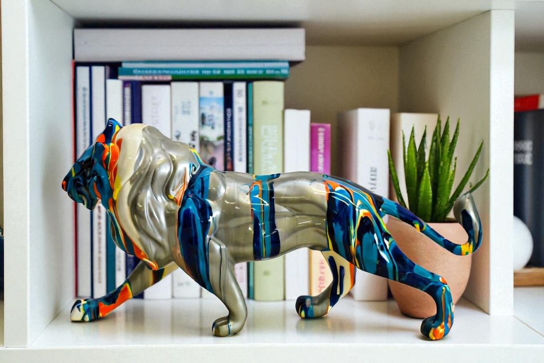 Roaming Multicolored Lion Resin Statue 19" x 5" x 9"H - 3