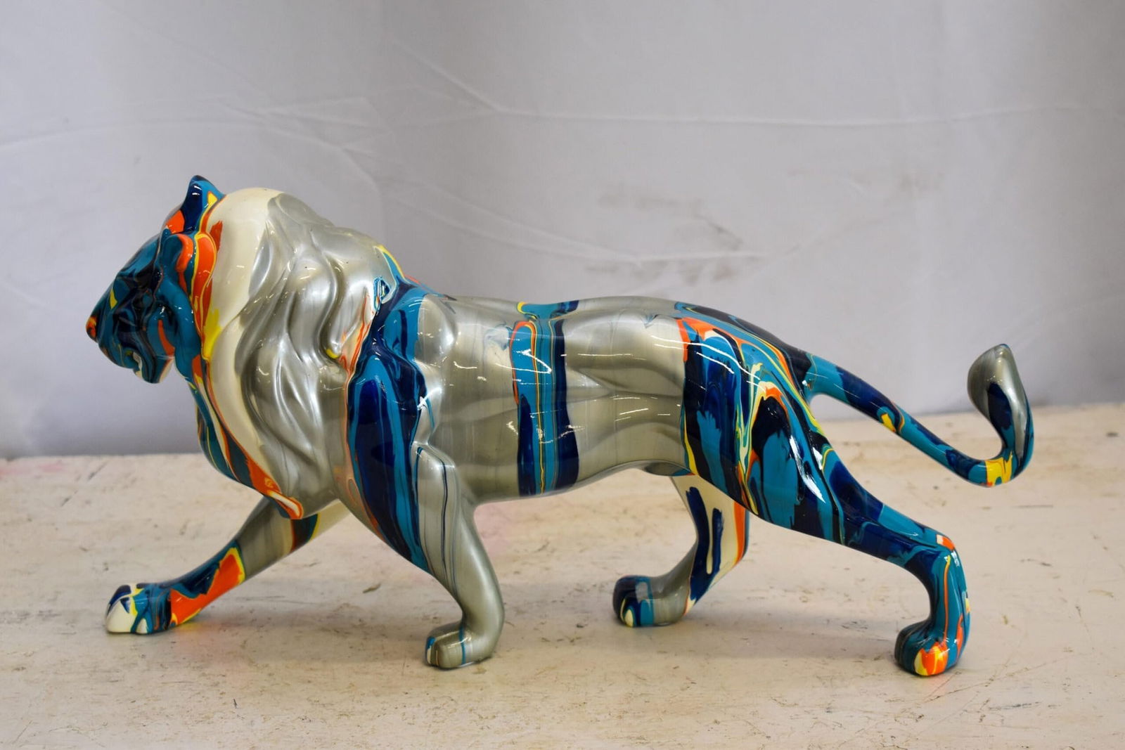 Roaming Multicolored Lion Resin Statue 19" x 5" x 9"H - 4