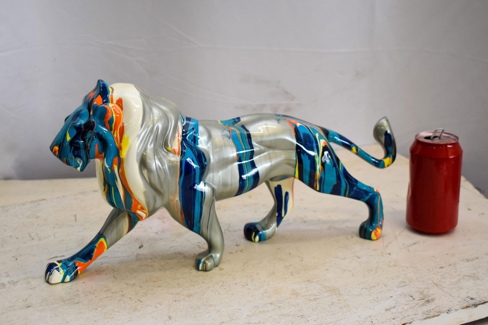 Roaming Multicolored Lion Resin Statue 19" x 5" x 9"H - 5