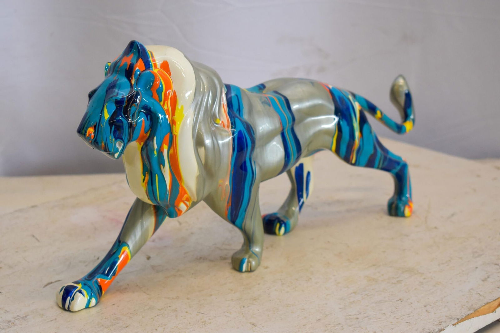 Roaming Multicolored Lion Resin Statue 19" x 5" x 9"H - 6