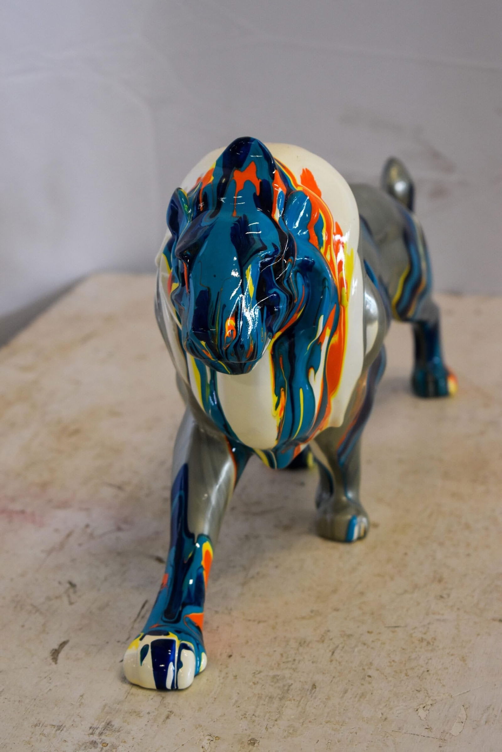 Roaming Multicolored Lion Resin Statue 19" x 5" x 9"H - 7