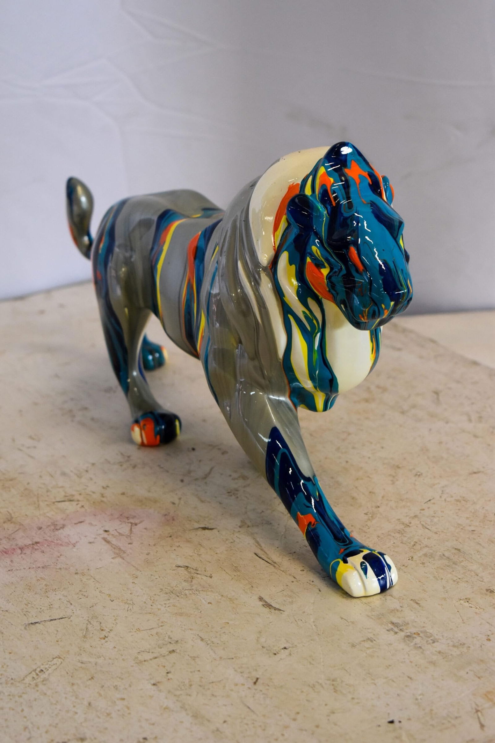 Roaming Multicolored Lion Resin Statue 19" x 5" x 9"H - 8
