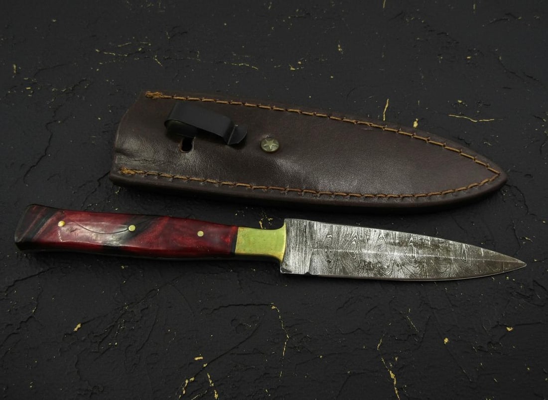 Handmade Damascus Steel Spear Point Knife, Custom Fixed Blade with Sheath - 2