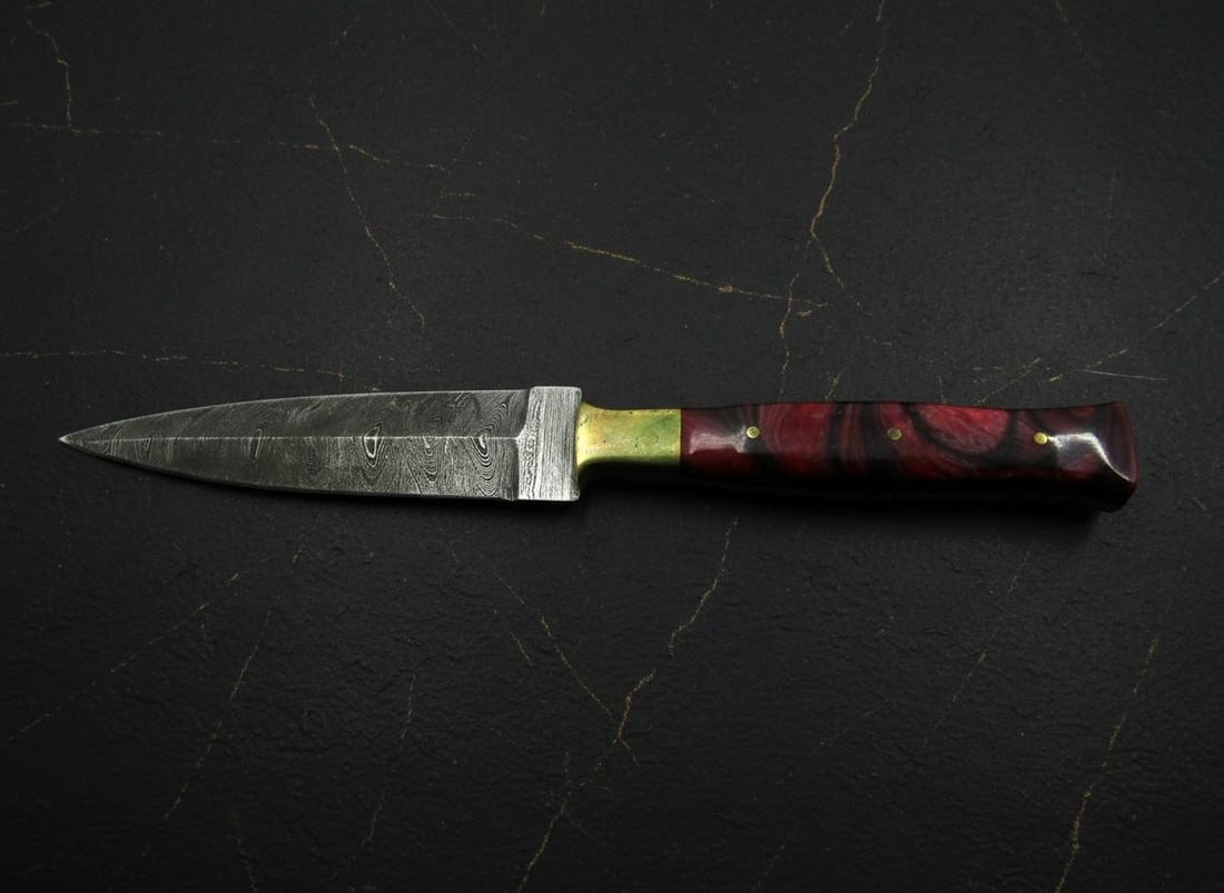 Handmade Damascus Steel Spear Point Knife, Custom Fixed Blade with Sheath - 3