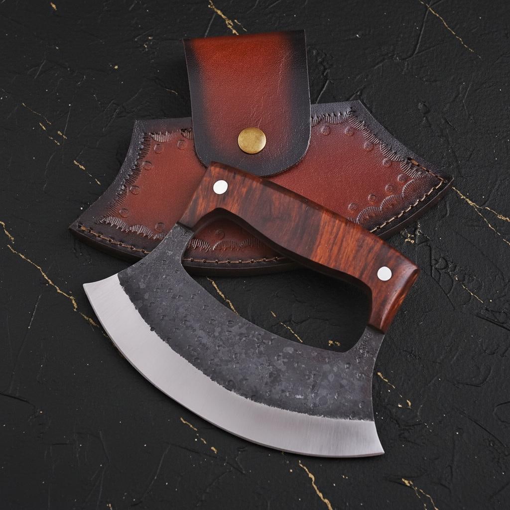 Hand Forged Alaskan Ulu Knife 7" High Carbon Steel Hunting Skinner with Wood Handle - 2