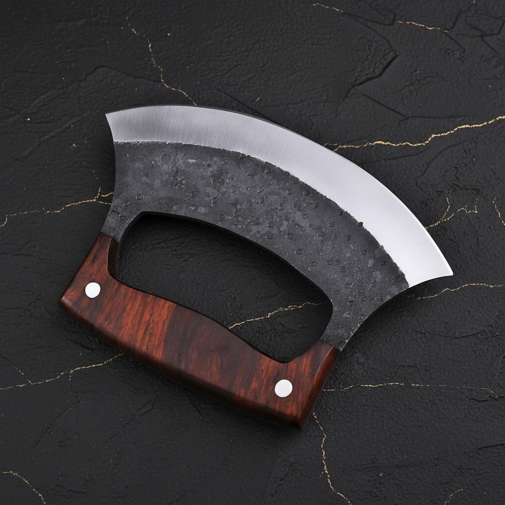 Hand Forged Alaskan Ulu Knife 7" High Carbon Steel Hunting Skinner with Wood Handle - 4