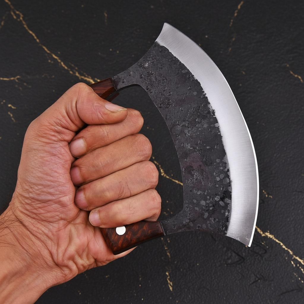 Hand Forged Alaskan Ulu Knife 7" High Carbon Steel Hunting Skinner with Wood Handle - 5