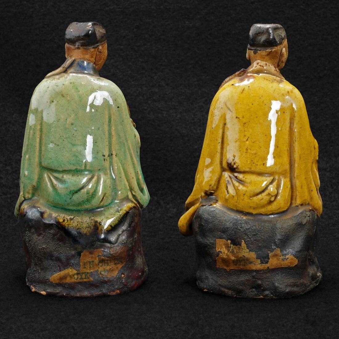 Pair 1930s Chinese Shiwan Scholar Figures - 8