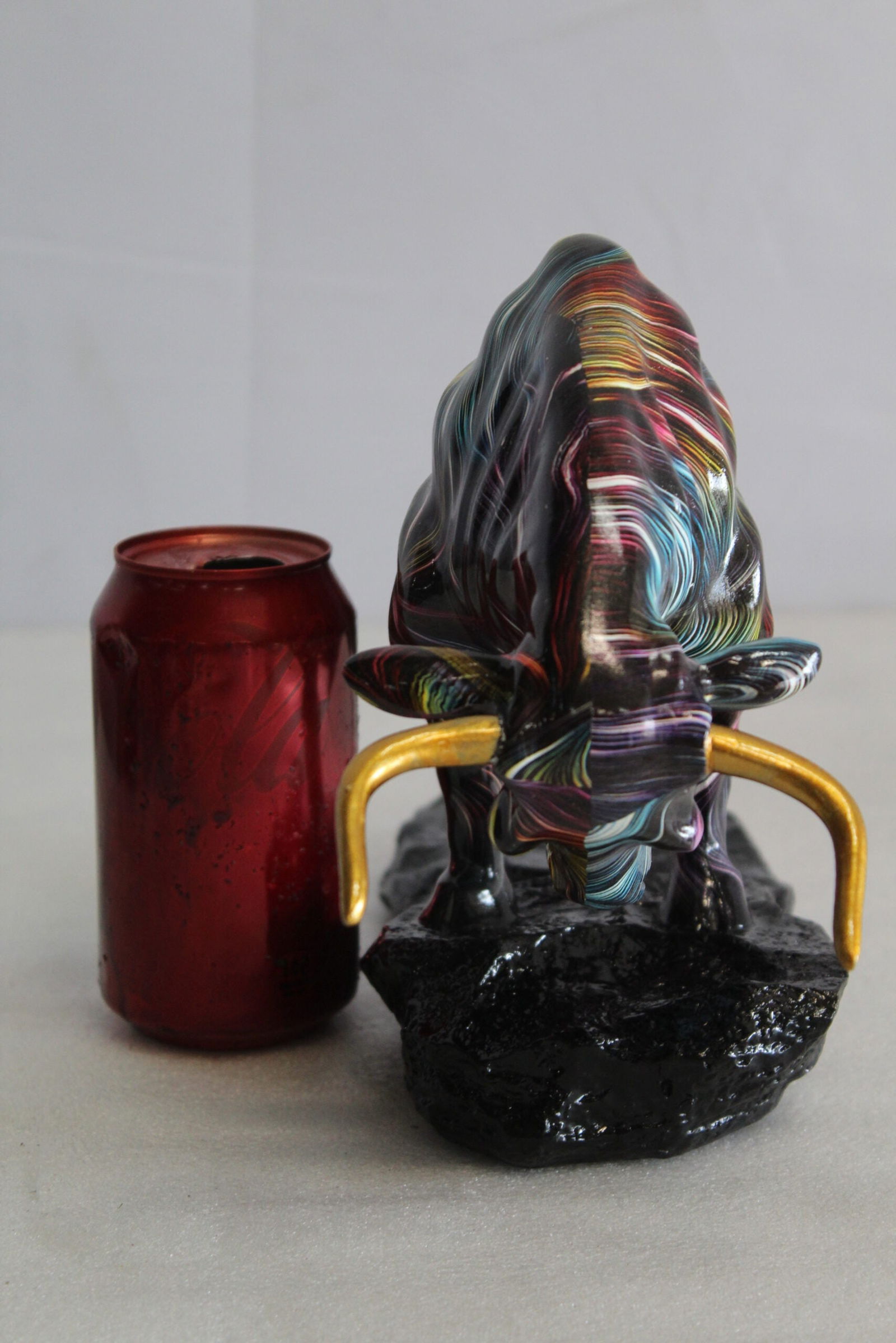 Resin Bull Statue- Multicolor Swirl Indoor/Outdoor Charging Bull Sculpture,Abstract Yellow,Blue,Red - 3