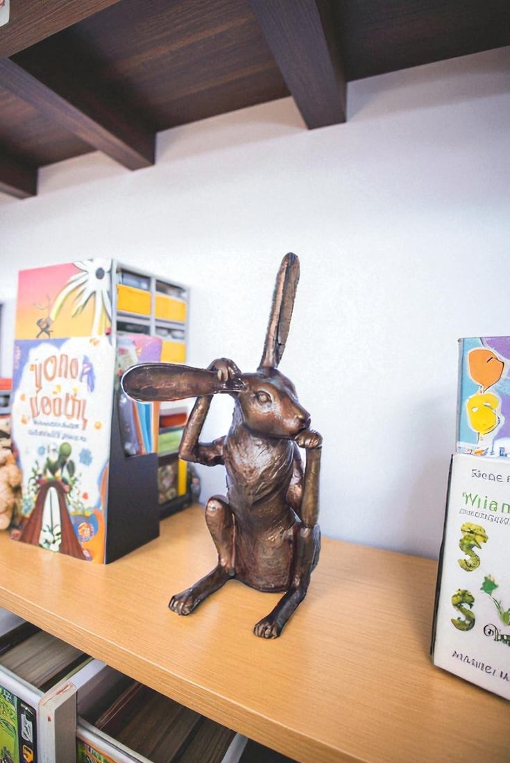 Pondering Bunny Rabbit Bronze Statue, Charming Home Decor 8" x 14" x 22"H - 2