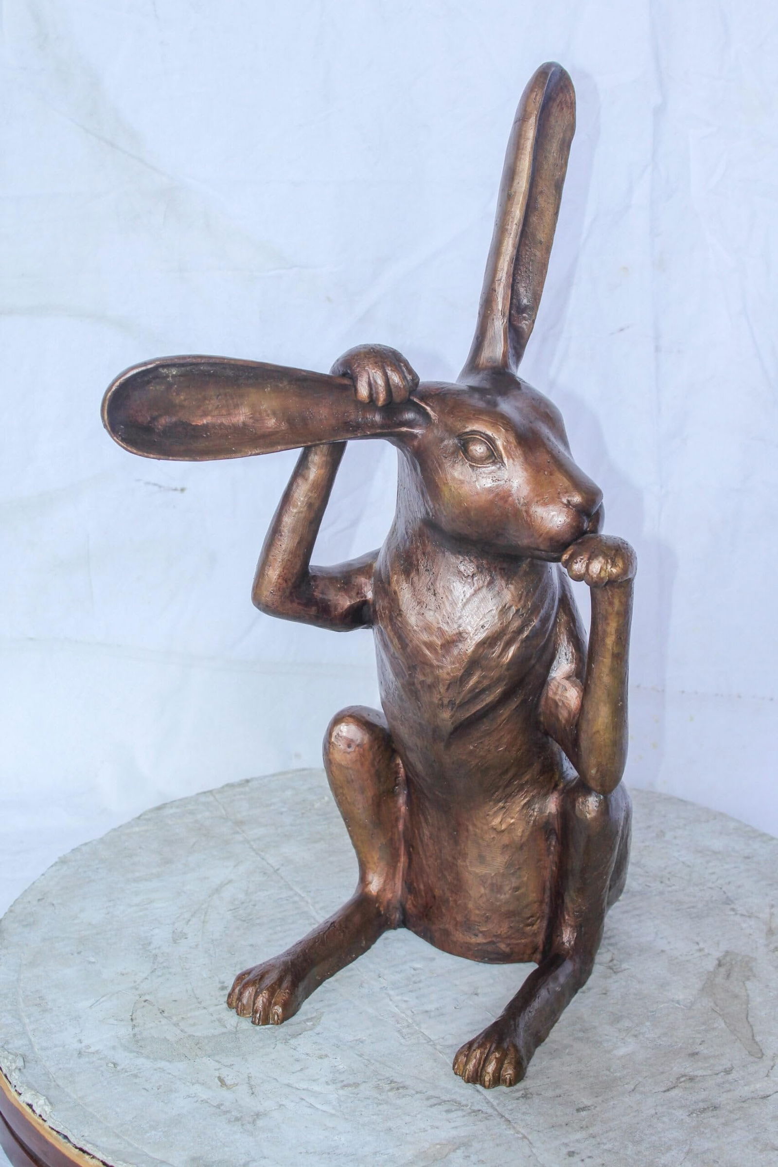 Pondering Bunny Rabbit Bronze Statue, Charming Home Decor 8" x 14" x 22"H - 4