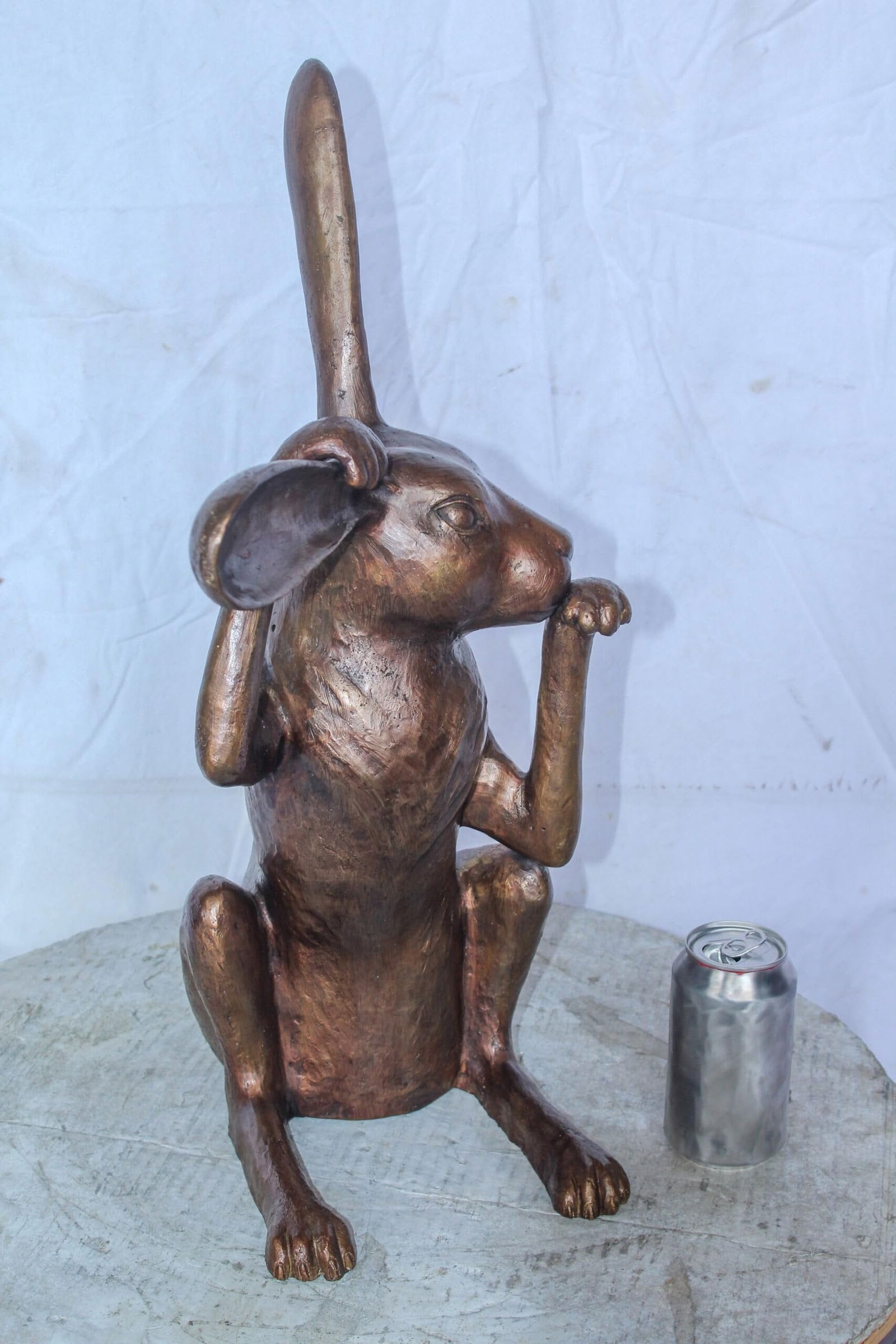 Pondering Bunny Rabbit Bronze Statue, Charming Home Decor 8" x 14" x 22"H - 6