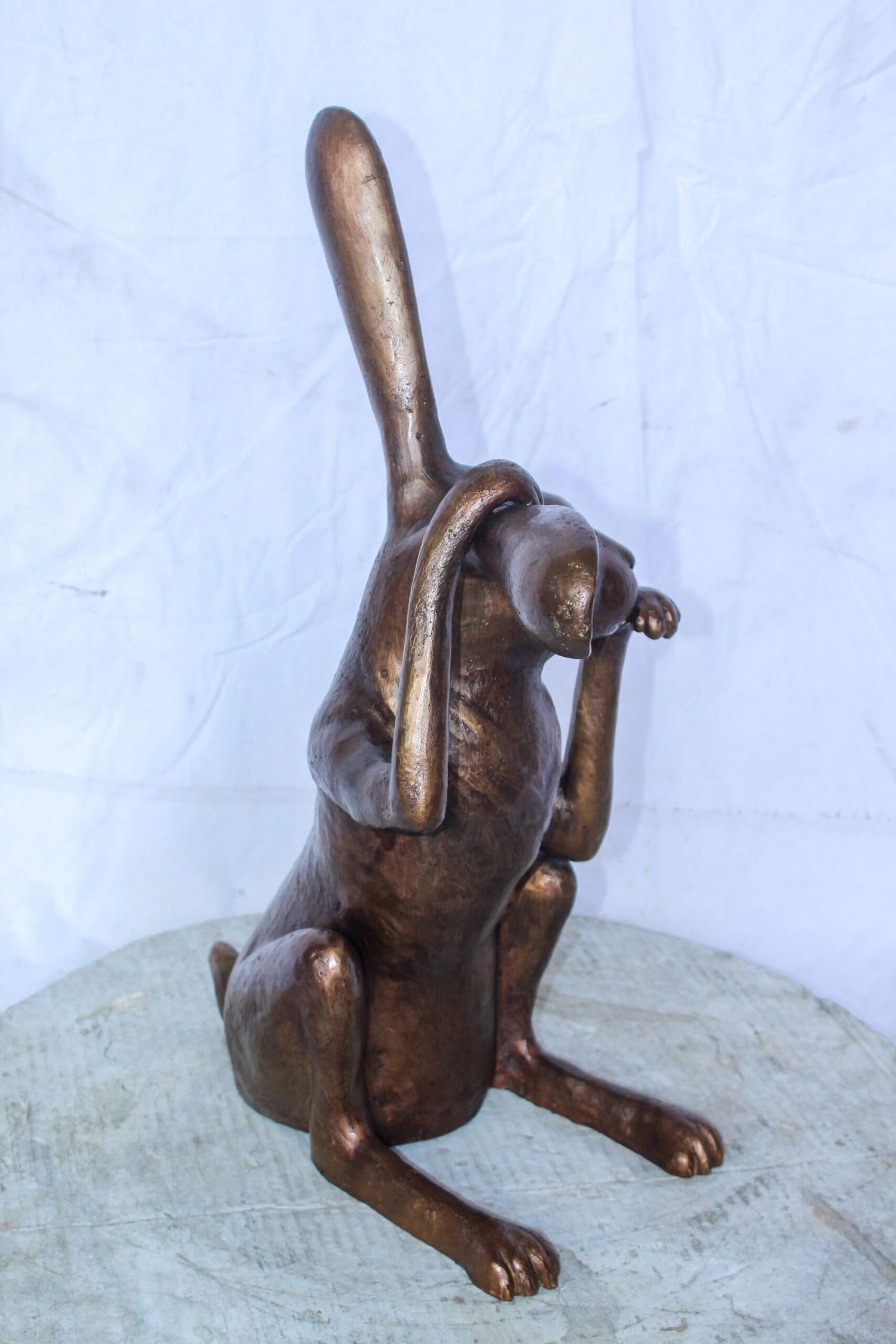 Pondering Bunny Rabbit Bronze Statue, Charming Home Decor 8" x 14" x 22"H - 7