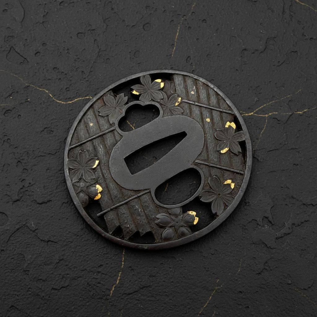 Masatsune Signed Iron Tsuba, Edo Period Samurai Sword Guard, Hanaikada Sukashi - 5