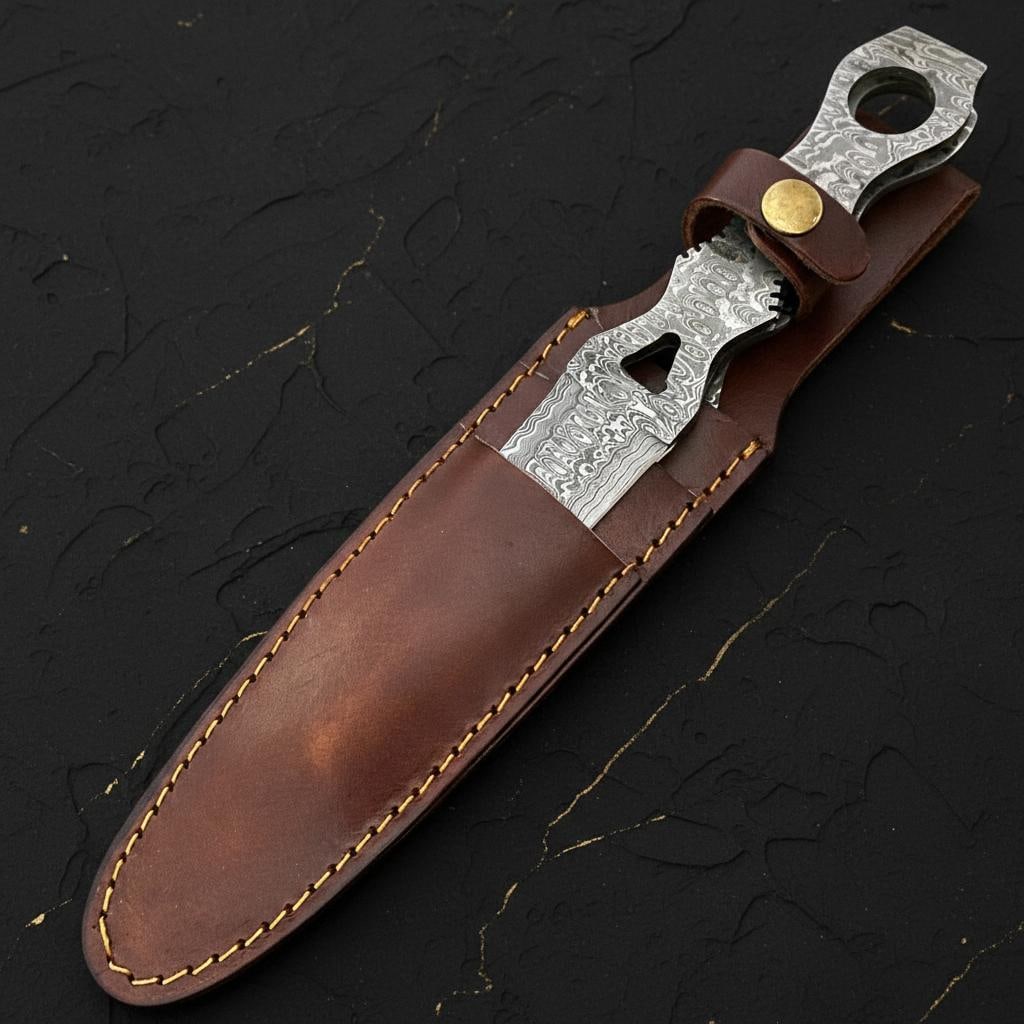 Handmade 10-inch Damascus Steel Throwing Knife Set 3pc Full Tang Tactical Blades - 7