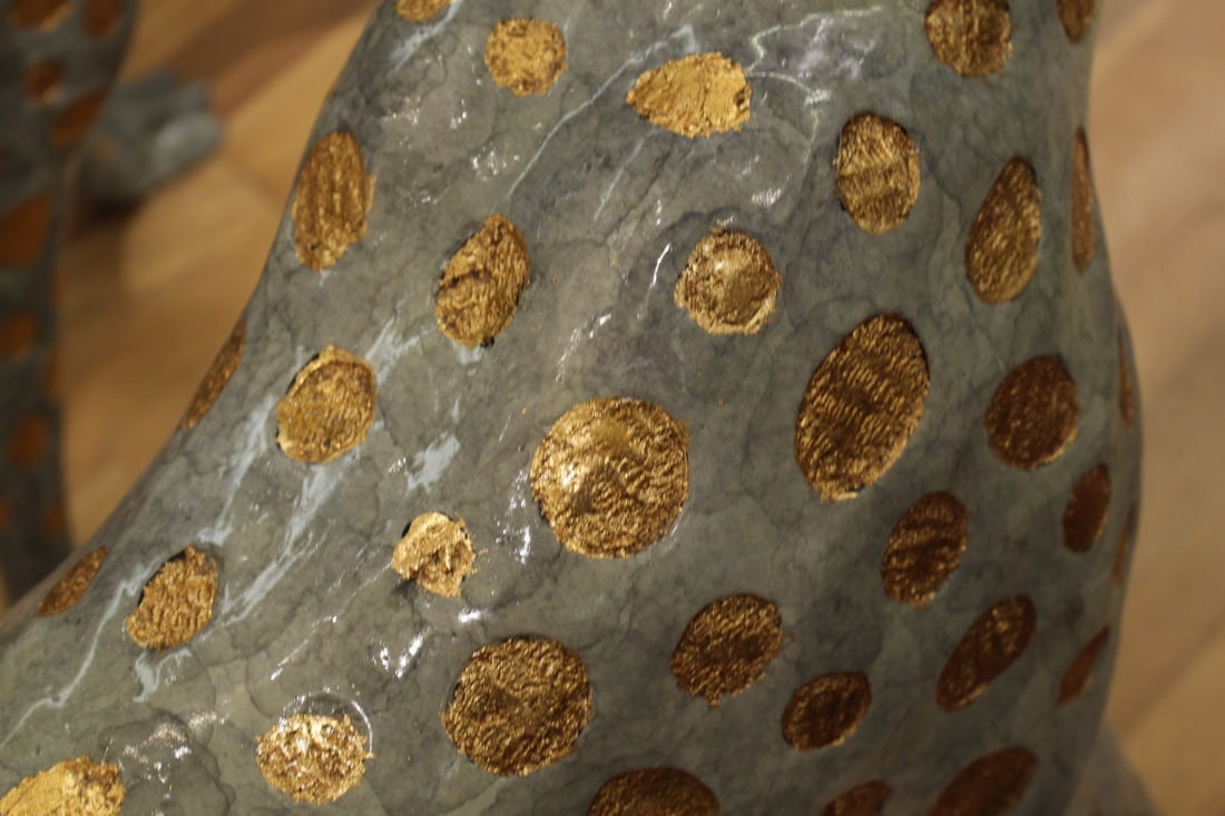 Pair of Golden-Plated Cheetahs Bronze Statue - Size: 58"L x 10"W x 31"H. - 10