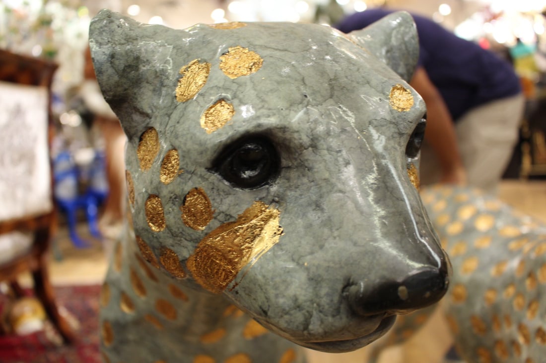 Pair of Golden-Plated Cheetahs Bronze Statue - Size: 58"L x 10"W x 31"H. - 12