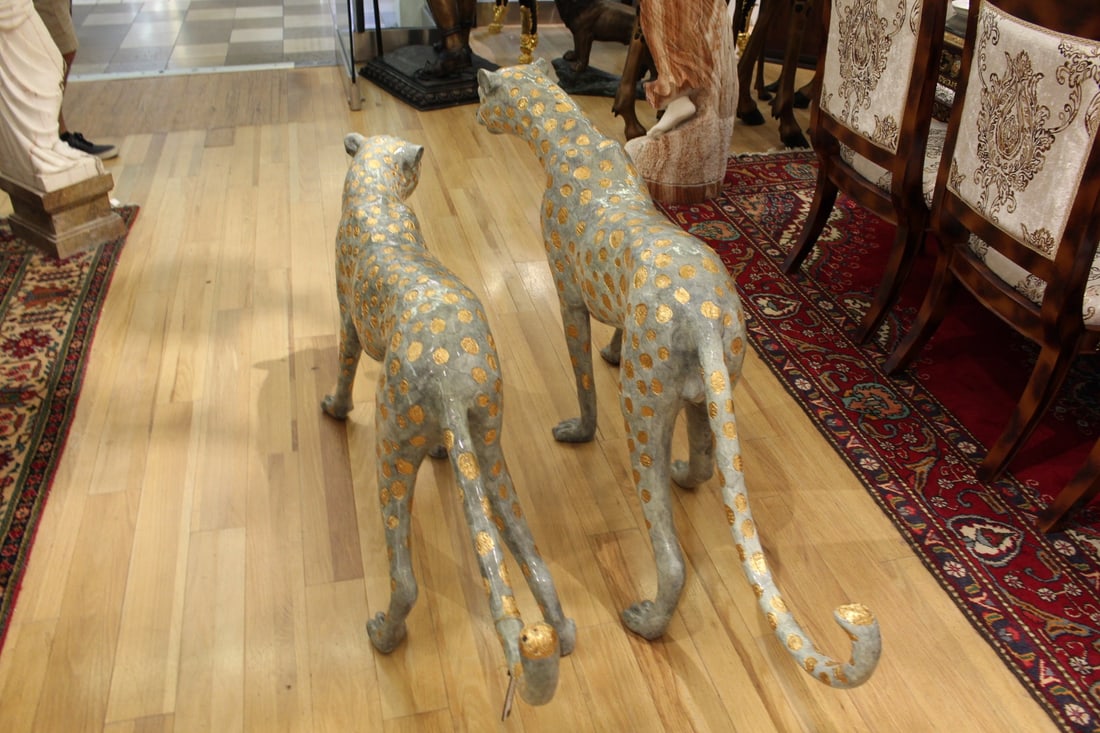 Pair of Golden-Plated Cheetahs Bronze Statue - Size: 58"L x 10"W x 31"H. - 7