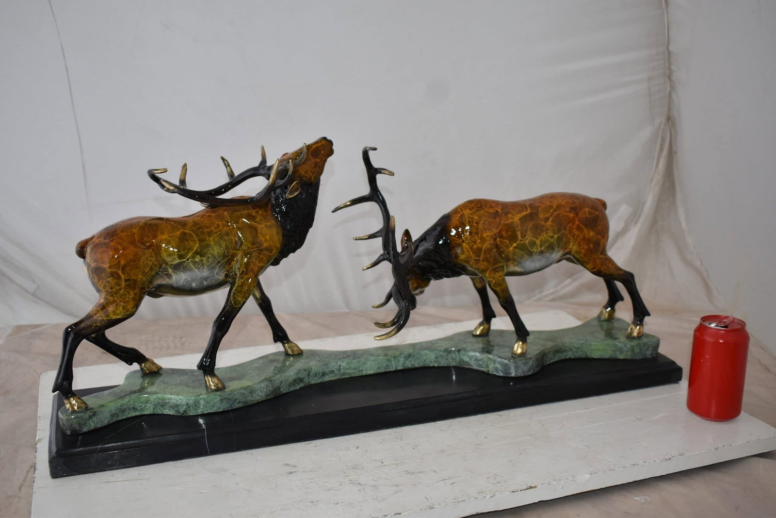 Fighting Deer Bronze Statue Mounted on a Marble Base Size: 32" x 8" x 14"H - 3