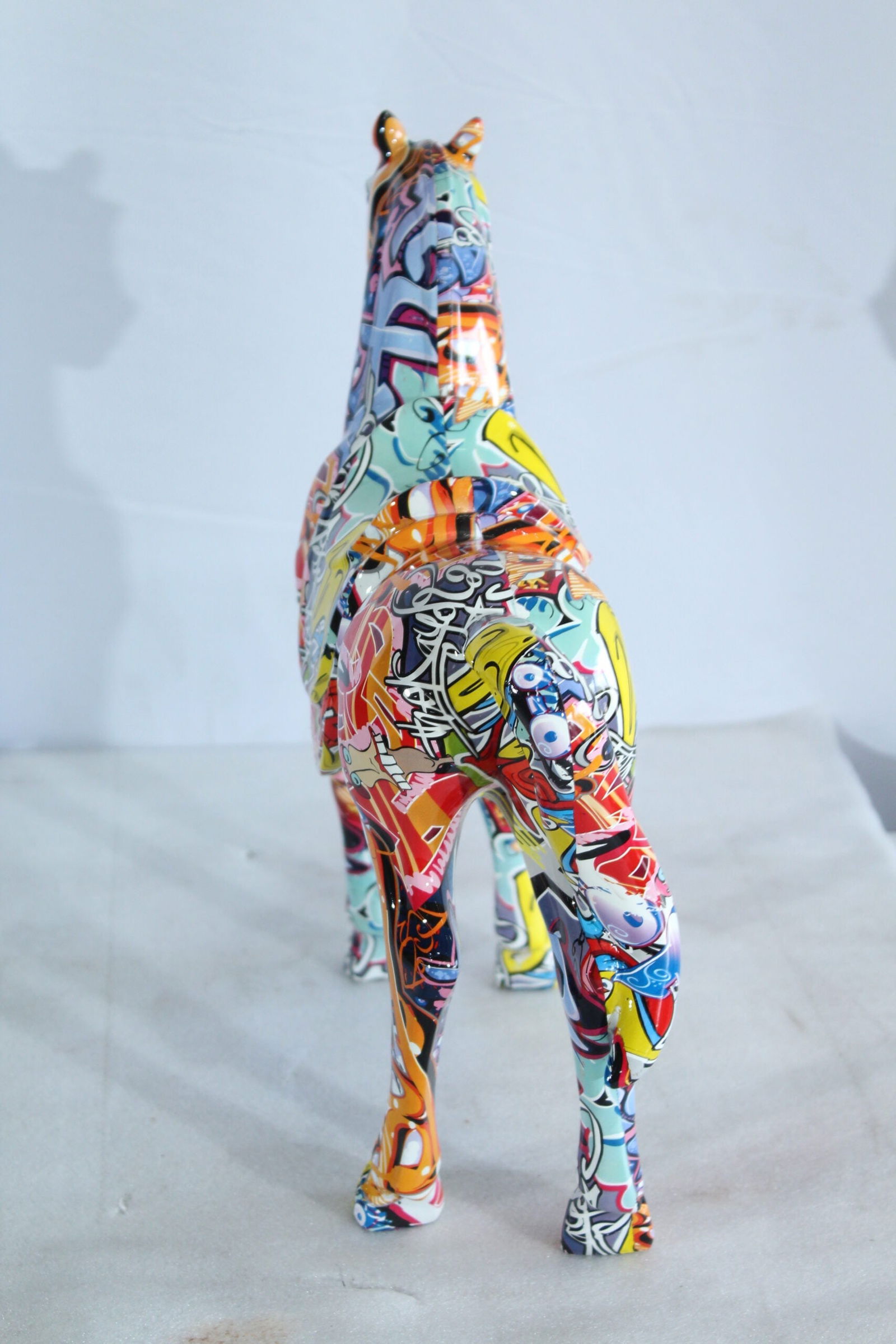 Resin Horse Statue - Hand-Painted Abstract Graffiti-Style Figurine with Built-in Saddle, Colorful - 6