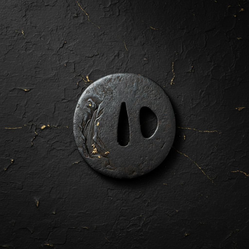 Antique Japanese Iron Tsuba by Harumasa Edo Period Zen Jugyu-zu Sword Guard - 2