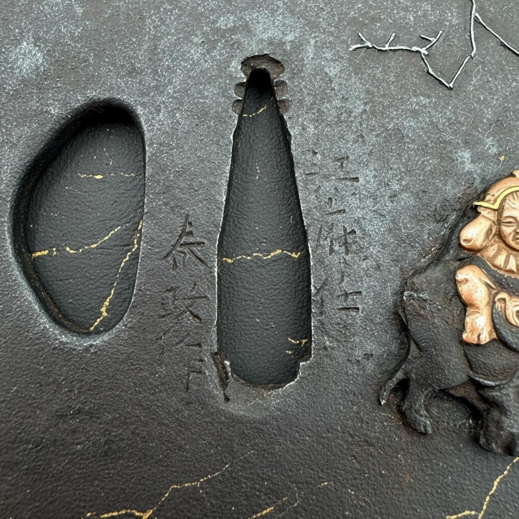 Antique Japanese Iron Tsuba by Harumasa Edo Period Zen Jugyu-zu Sword Guard - 3