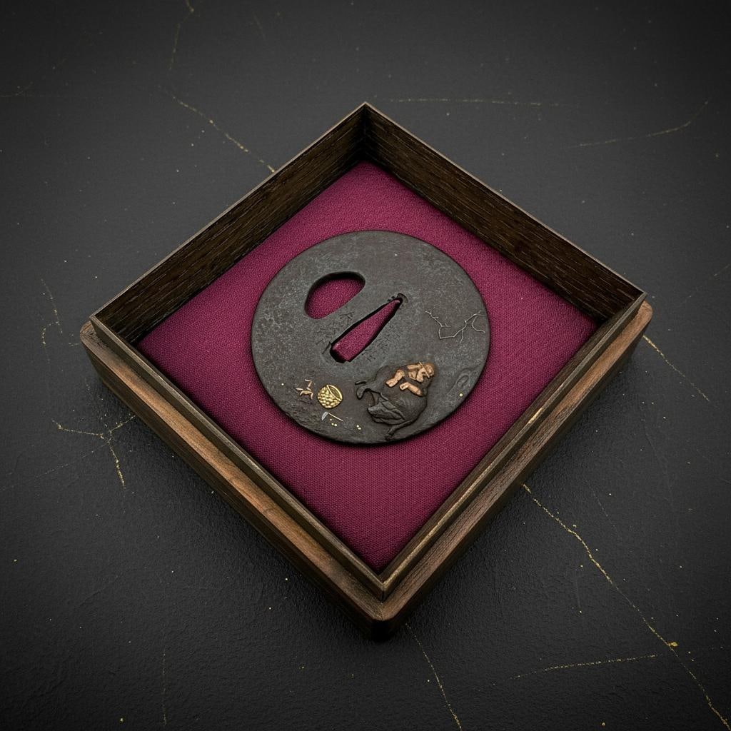 Antique Japanese Iron Tsuba by Harumasa Edo Period Zen Jugyu-zu Sword Guard - 9