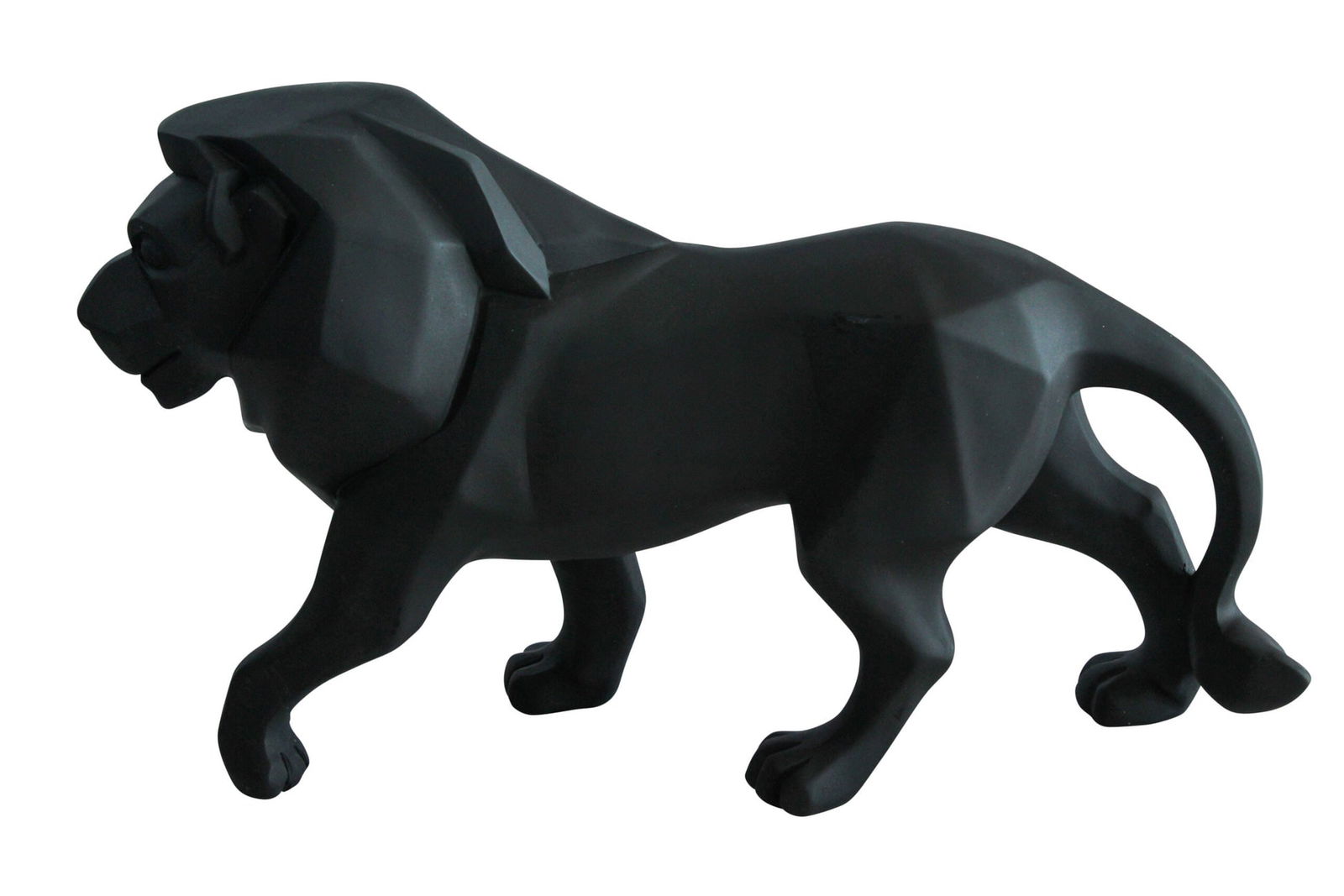 Matte Black Resin Lion Statue - Modern Geometric Indoor/Outdoor Sculpture, Bold Polygon Design with: Title:Matte Black Resin Lion Statue - Modern Geometric Indoor/Outdoor Sculpture, Bold Polygon Design with Confident Walking Stance, Animal Decor for Homes, Offices & Studios 17" x 5" x