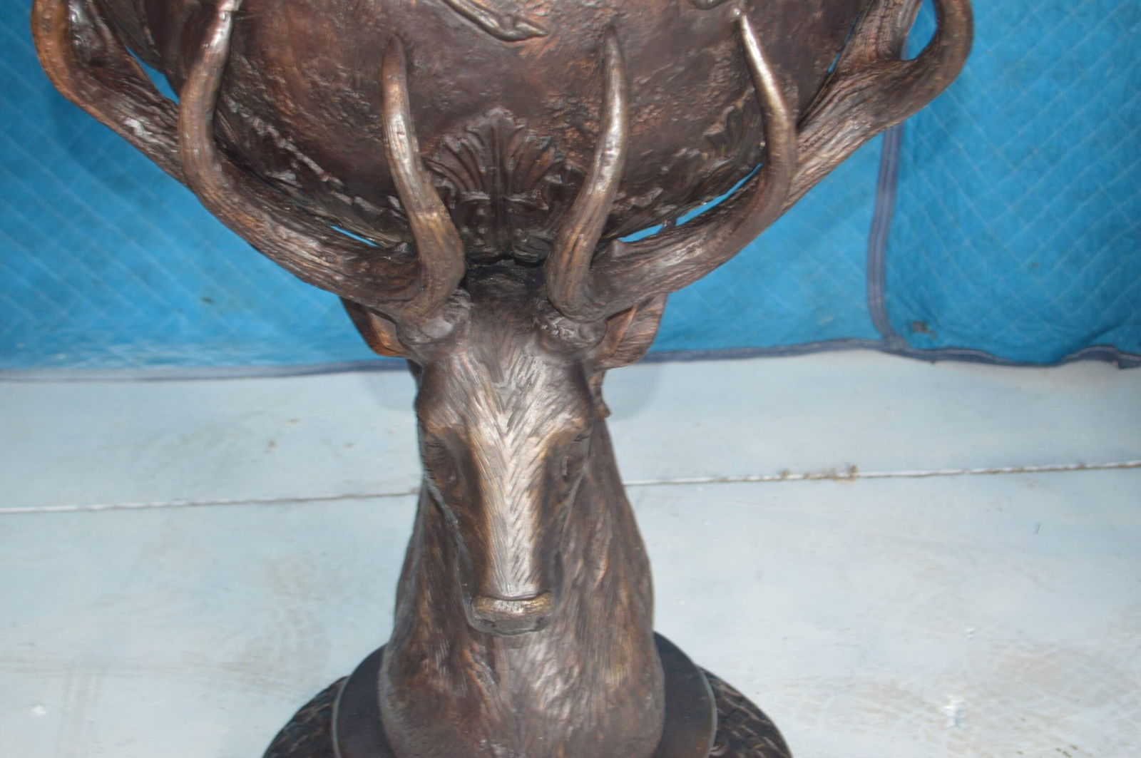 Pair of Deer Head Urn Bronze Statue - Size: 30"L x 30"W x 48"H. - 3