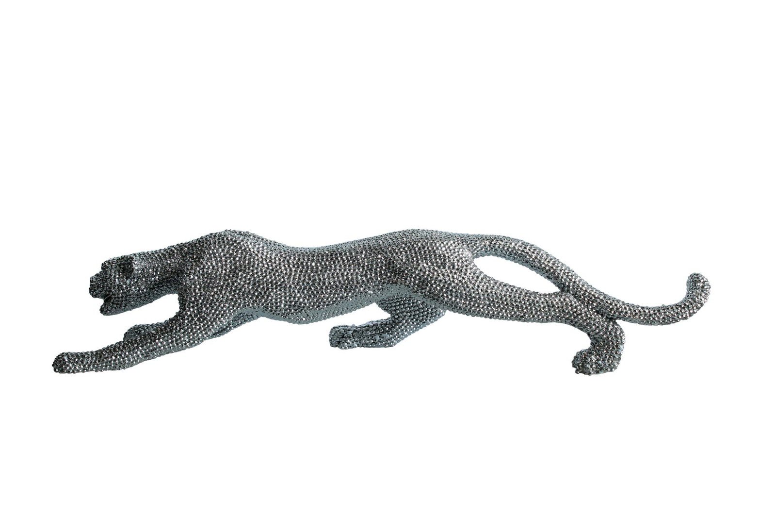 Resin Panther Statue -Sleek Indoor/Outdoor Decorative Sculpture, Hand-Cast Beaded Silver Finish,: Title:Resin Panther Statue -Sleek Indoor/Outdoor Decorative Sculpture, Hand-Cast Beaded Silver Finish, Crouching Panther in Motion, Modern Art Decor for Living Rooms, Offices&Showrooms 36" x 7" x