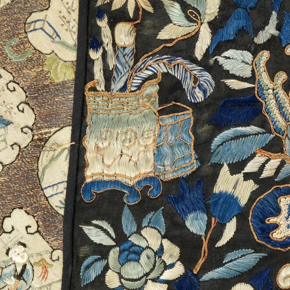 Chinese 19th C Silk Embroidered Panel - 4