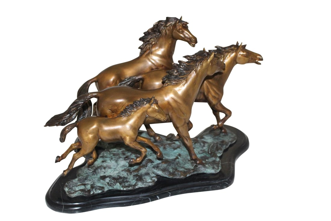 Four horses running Bronze Statue - Size: 20"L x 14"W x 12"H. - 4