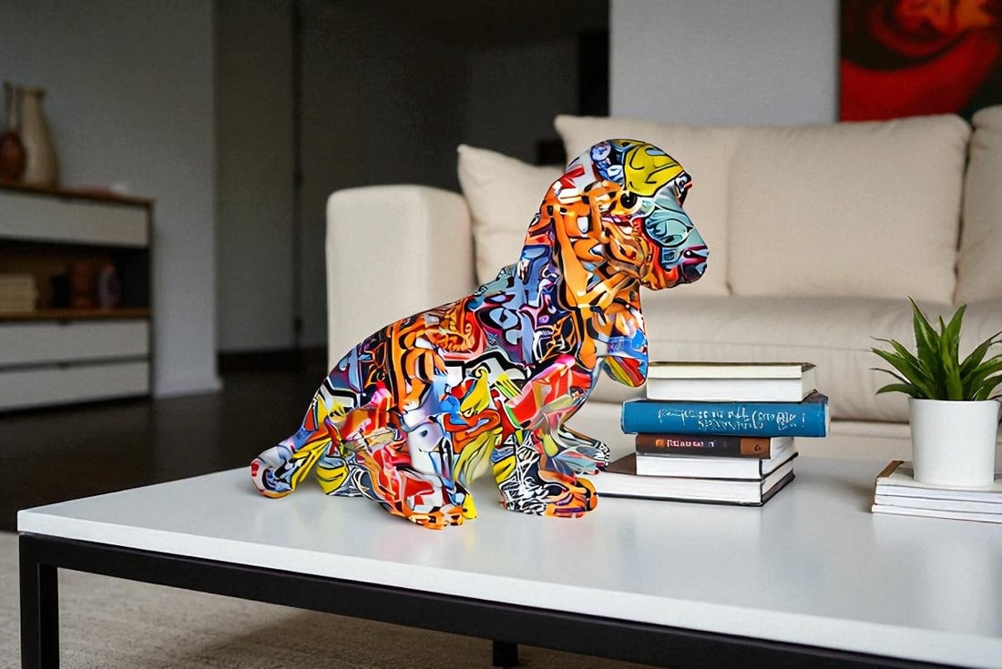 Modern Graffiti Basset Hound Dog Statue Made of Resin Size: 16" x 8" x 13"H - 11