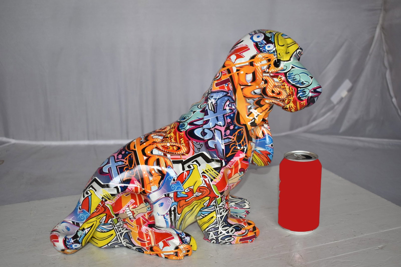 Modern Graffiti Basset Hound Dog Statue Made of Resin Size: 16" x 8" x 13"H - 3