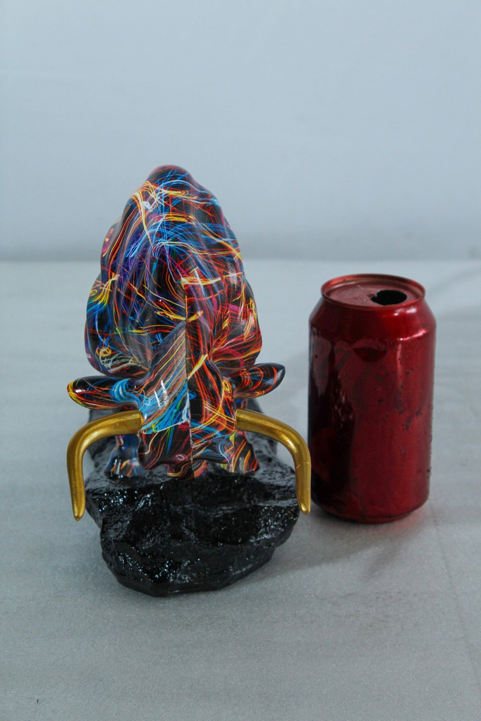 Resin Bull Statue - Multicolor Indoor/Outdoor Charging Bull SculptureRed,Blue,Yellow &Orange Design - 3