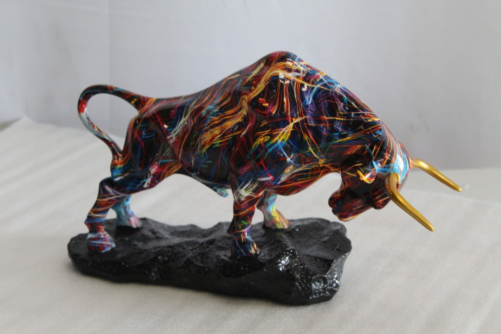 Resin Bull Statue - Multicolor Indoor/Outdoor Charging Bull SculptureRed,Blue,Yellow &Orange Design - 6
