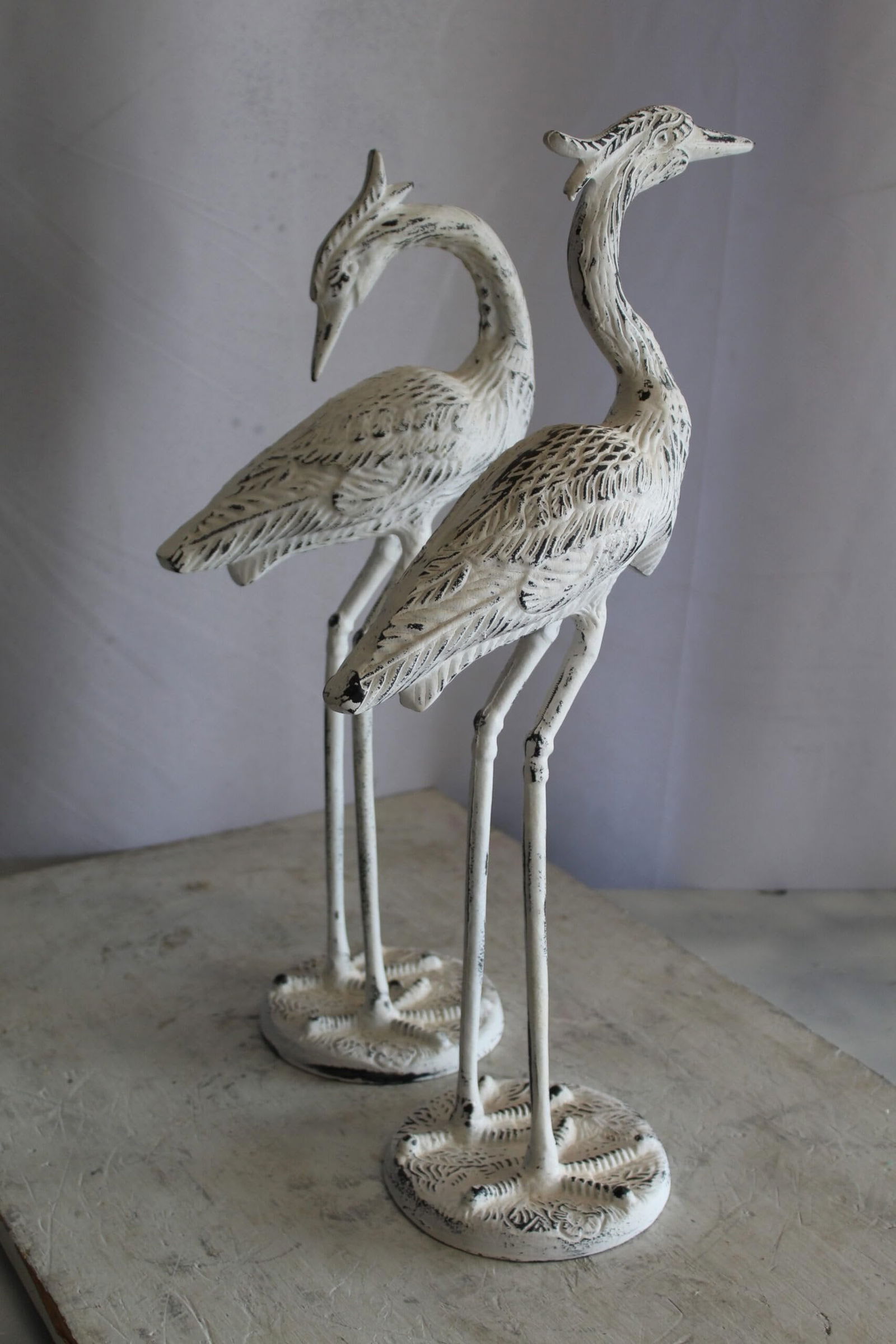 Pair of Aluminum Crane with White Patina Finish 10" x 12" x 23"H - 6