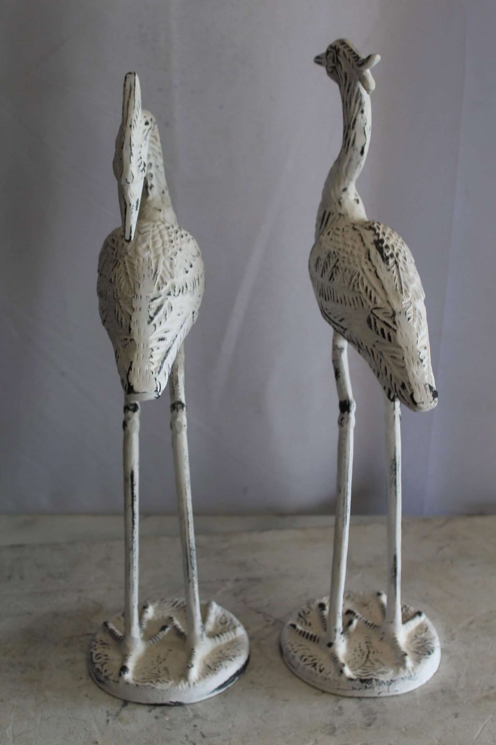 Pair of Aluminum Crane with White Patina Finish 10" x 12" x 23"H - 8