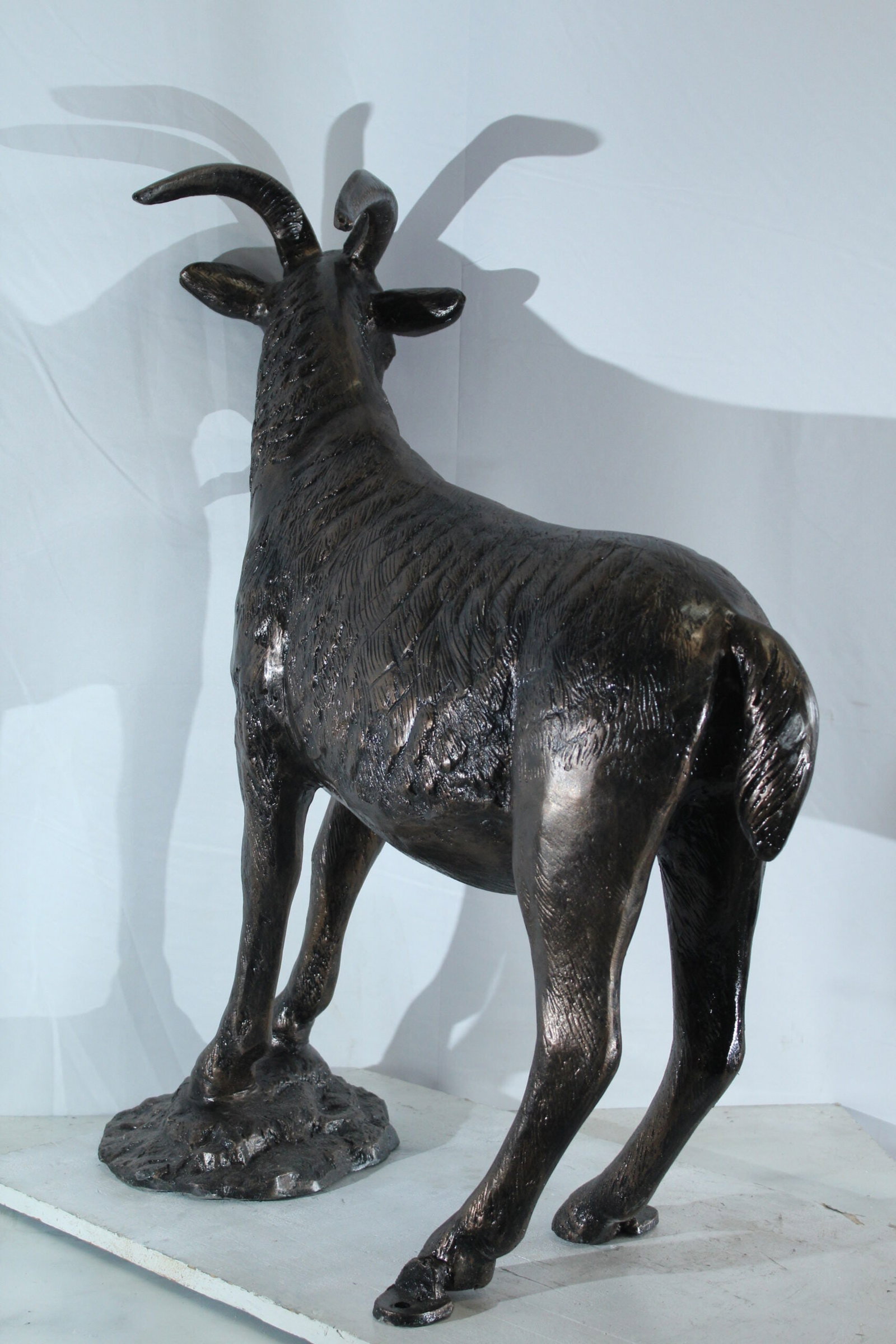 Aluminum Goat Statue with Curved Horns - Bronze-Style Farmhouse & Rustic Decor - 35" x 15" x 39"H - 5