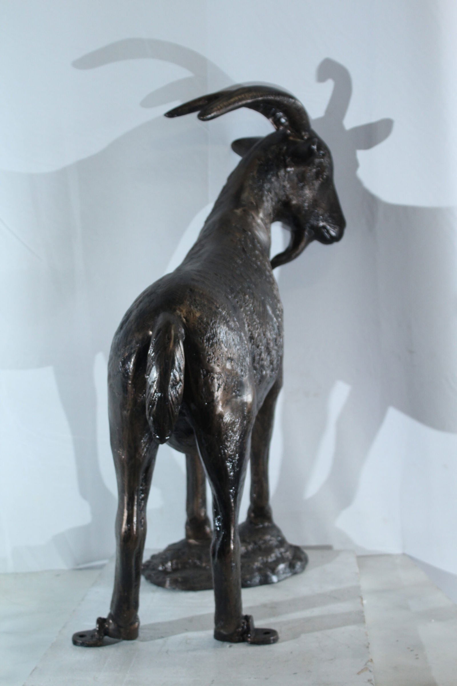 Aluminum Goat Statue with Curved Horns - Bronze-Style Farmhouse & Rustic Decor - 35" x 15" x 39"H - 6