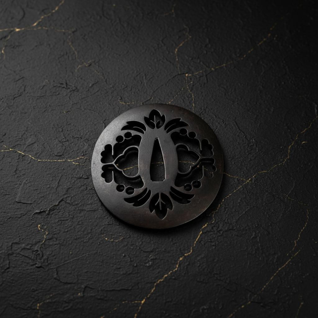 Signed MASAFUSA Tsuba, Antique Edo Period Iron & Gold Paulownia, Bushu School - 2